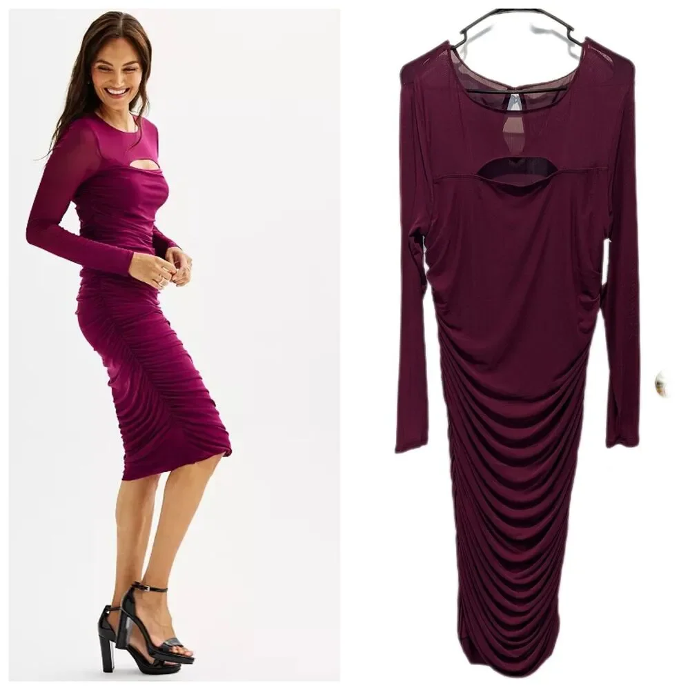 Nine West Y2K 90s Inspo Going Out Size Large NWT Berry Mesh Cut Out Dress‎